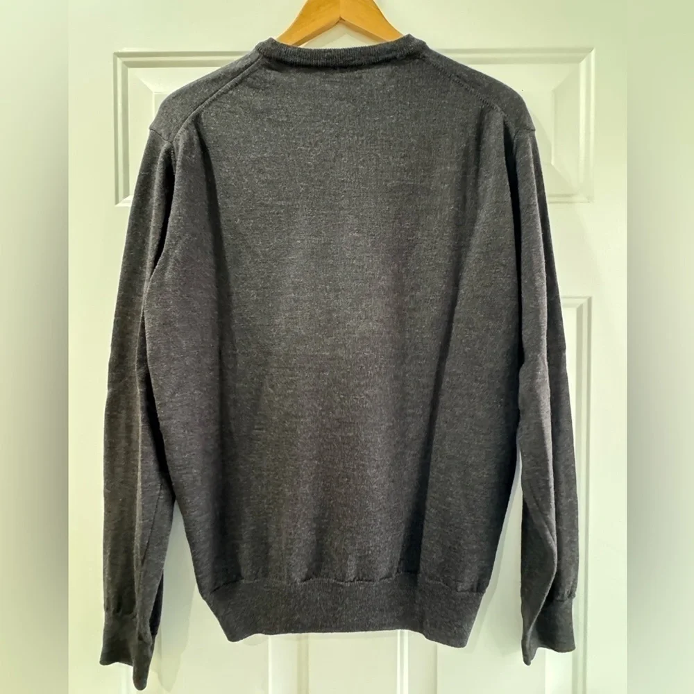 Mario Gilberti Men’s 100% Merino Wool V-Neck Sweater in Gray, Long sleeve, L